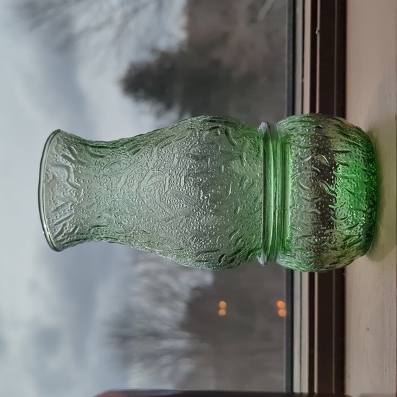 Vintage Textured Green Depression Glass Fairy Light Tea Light